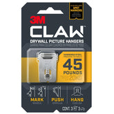 3M CLAW 3PH45M-3ES Drywall Picture Hanger, 45 lb, Steel, Push-In Mounting
